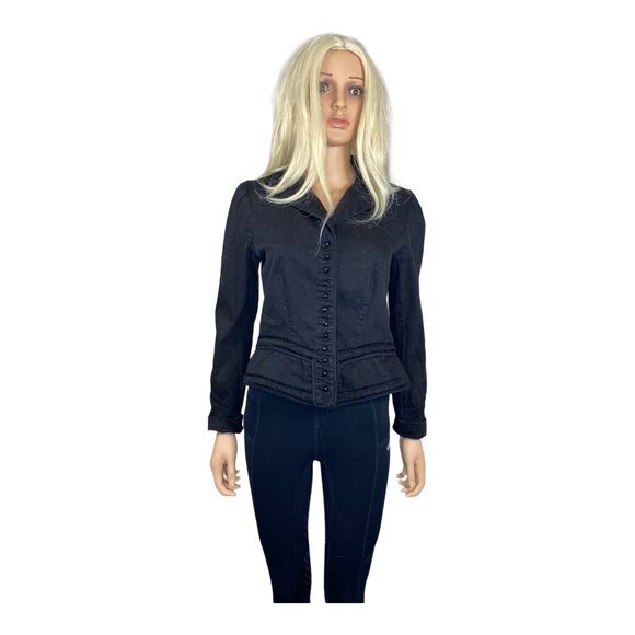 Lauren Jeans Fitted Denim Blazer M Ralph Lauren Black Victorian Jacket VTG - Picture 3 of 15